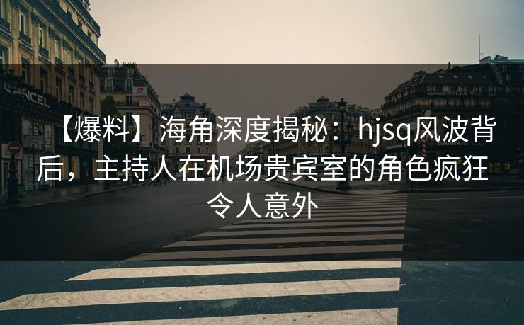 【爆料】海角深度揭秘：hjsq风波背后，主持人在机场贵宾室的角色疯狂令人意外