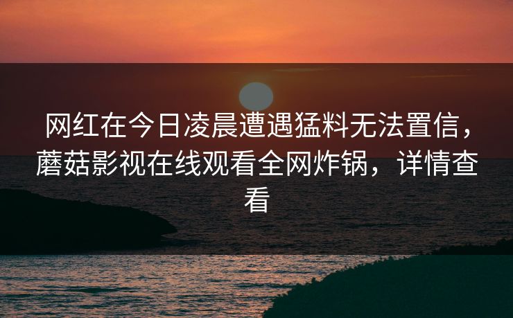 网红在今日凌晨遭遇猛料无法置信，蘑菇影视在线观看全网炸锅，详情查看