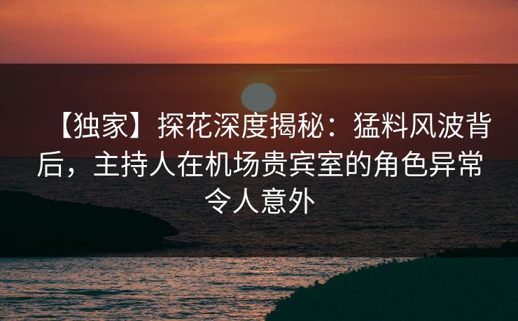 【独家】探花深度揭秘：猛料风波背后，主持人在机场贵宾室的角色异常令人意外